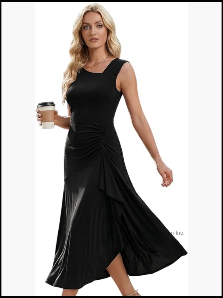 High Stretch Sleeveless Semi Formal Maxi Dress With Ruffles Drawstring
